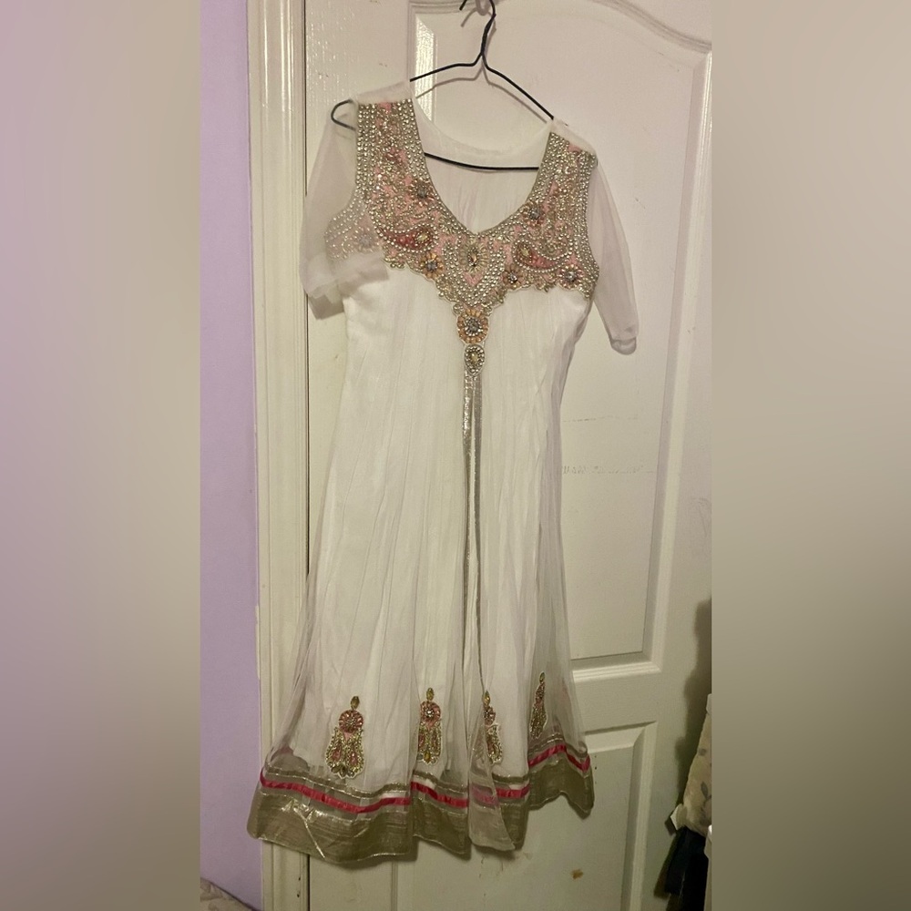 White and pink Anarkali dress